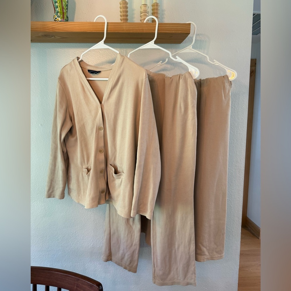 Lands End Beige 3-Piece Lounge or Comfy Outing Set Cardigan Pants Skirt M